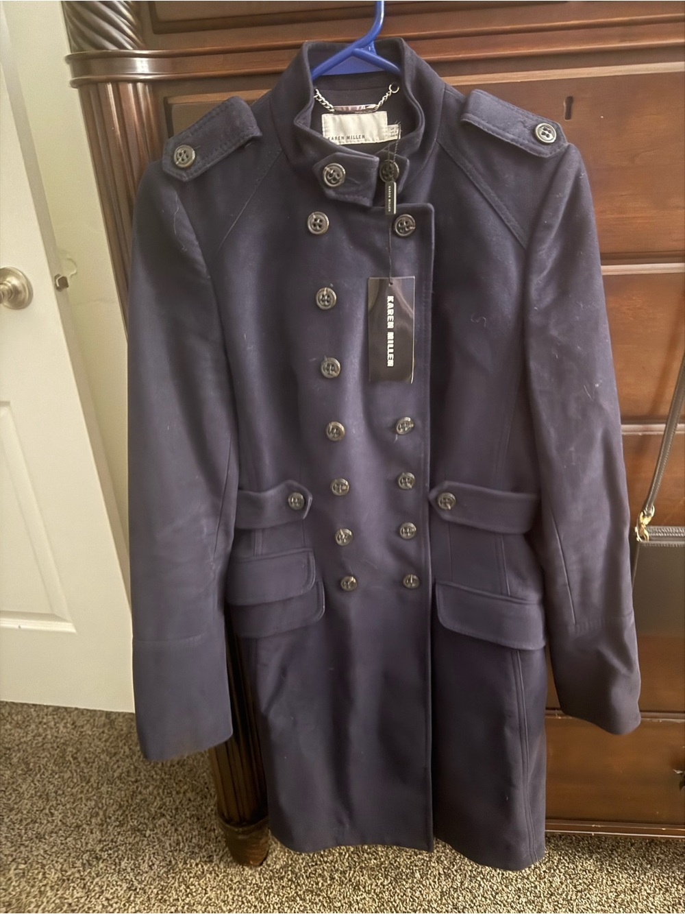 Karen Millen Navy Double-Breasted Military-Style Pea Coat